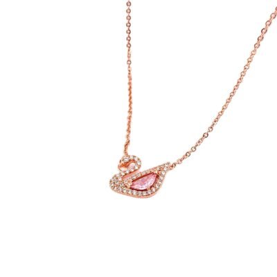 Dazzling Swan Pink Crystal Necklace Romantic Rose Gold Jewelry Gift for Women
