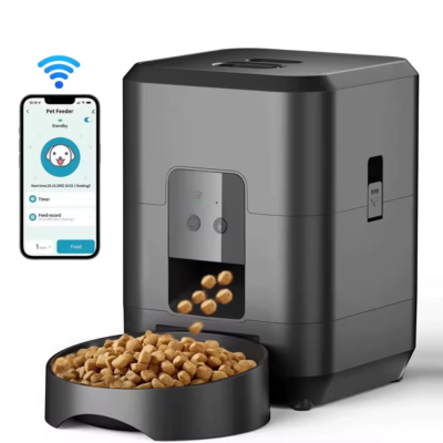 Distributore Automatico di Cibo per Animali Domestici 2L Portatile in Plastica con Telecamera Visione Notturna WiFi 2.4G per Cani e Gatti