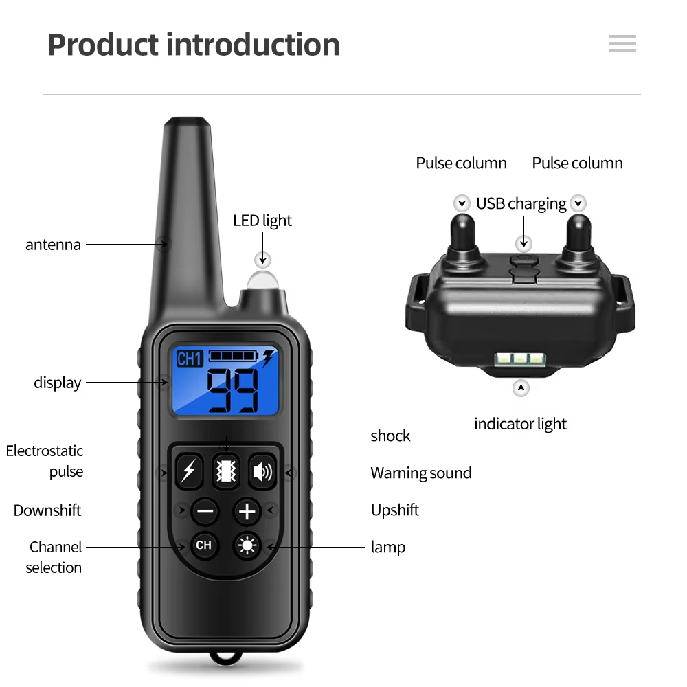 Waterproof dog shock collar with 800m range for behavior