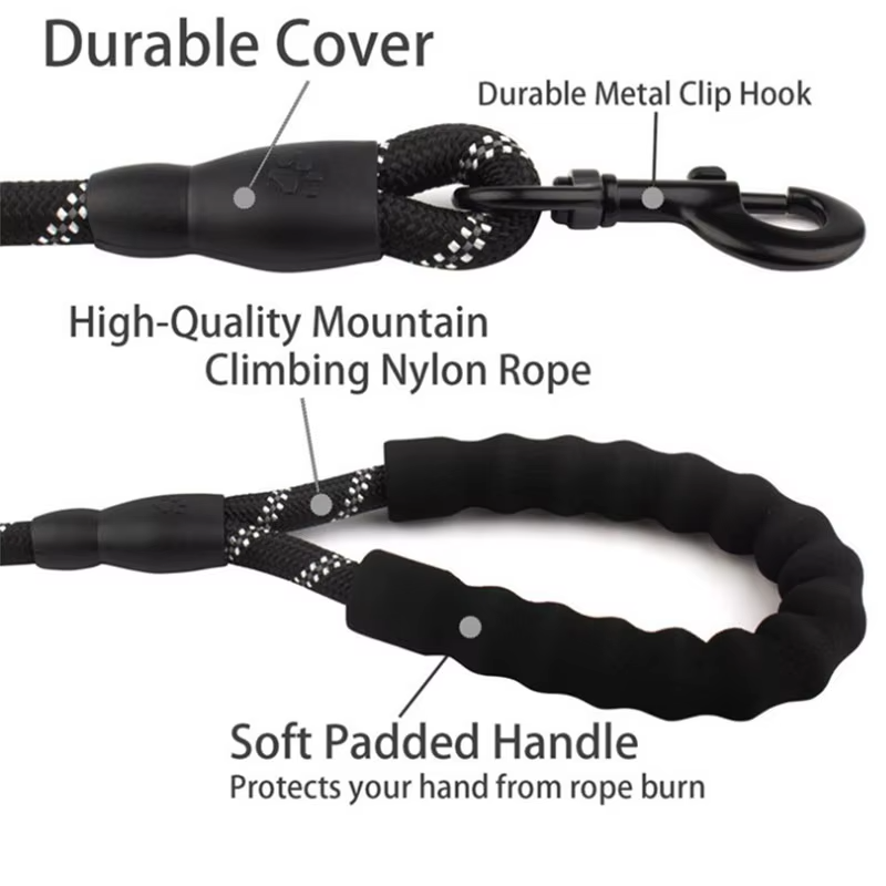 Durable metal clip hook and high quality mountain climbing nylon rope detail for heavy duty dog leash