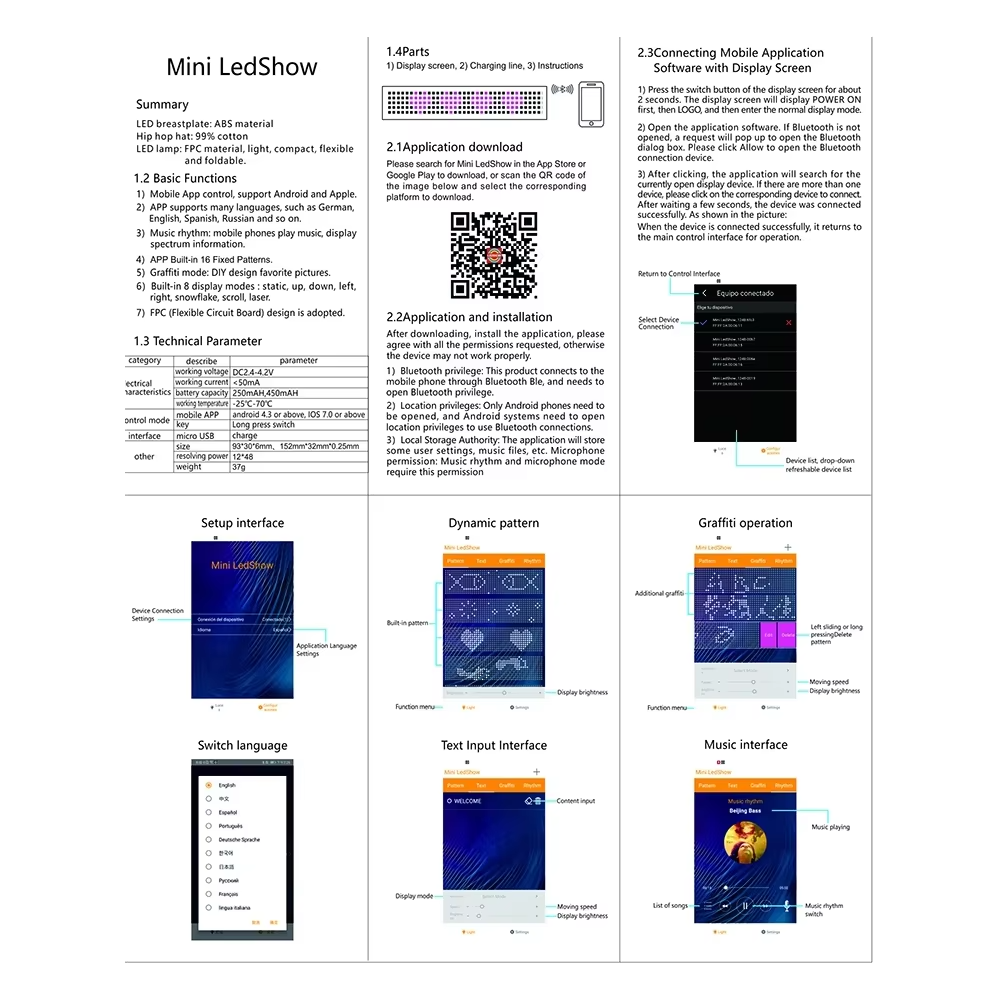 English user manual and smartphone app connection guide for programmable smart LED dog collar