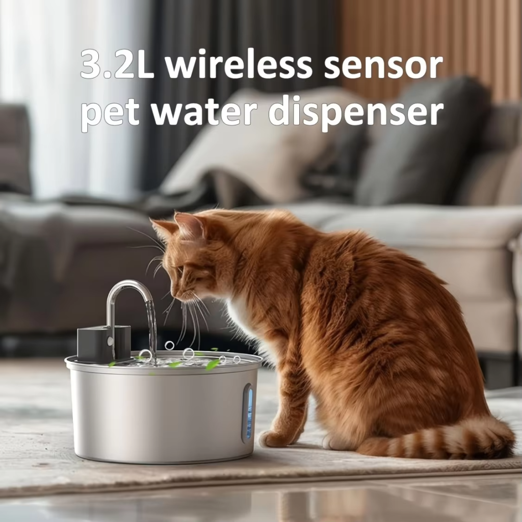 Wireless stainless steel cat water fountain with 3.2L capacity for pets