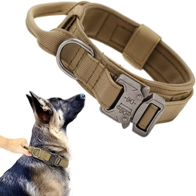 Heavy Duty Tactical Dog Collar, Adjustable Nylon Military Pet Collar with Metal Buckle for Large Dogs