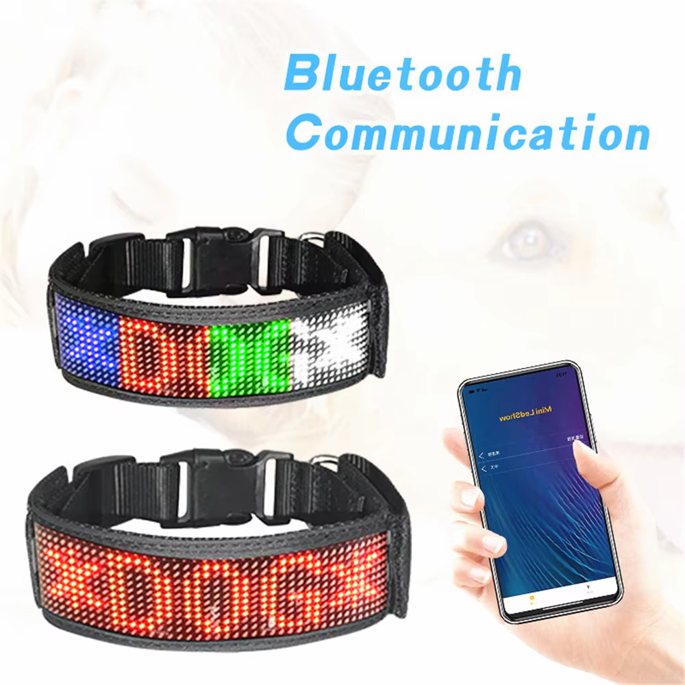 Smart LED dog collar with Bluetooth communication app control on smartphone