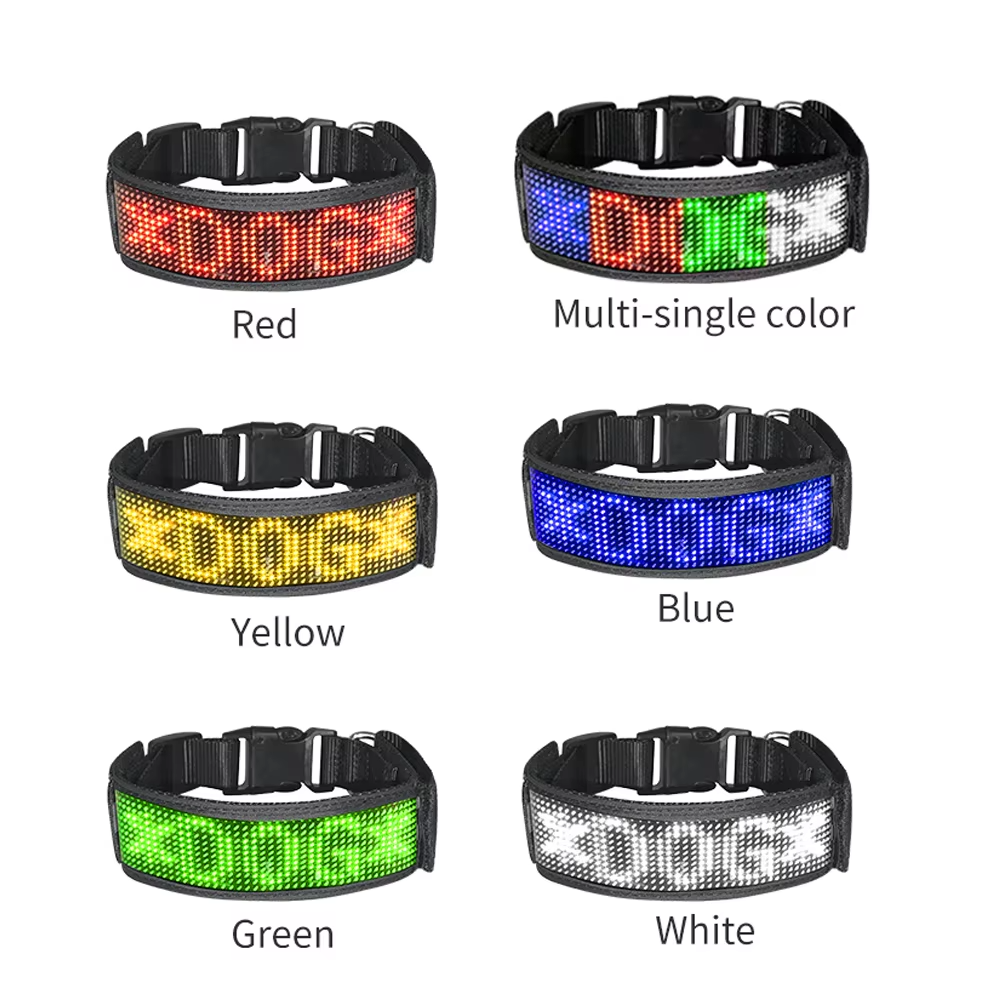 Multi color programmable smart LED dog collar light up display options