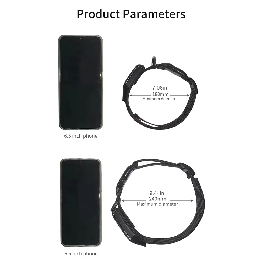 Product parameters and sizing comparison diagram for smart LED dog collar