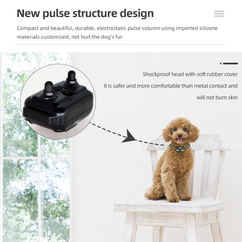 Soft silicone contact points of rechargeable dog training collar for safe and comfortable wear