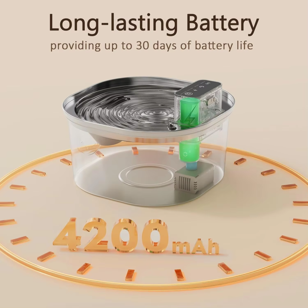 Battery operated wireless cat drinking fountain cordless 4000mAh rechargeable
